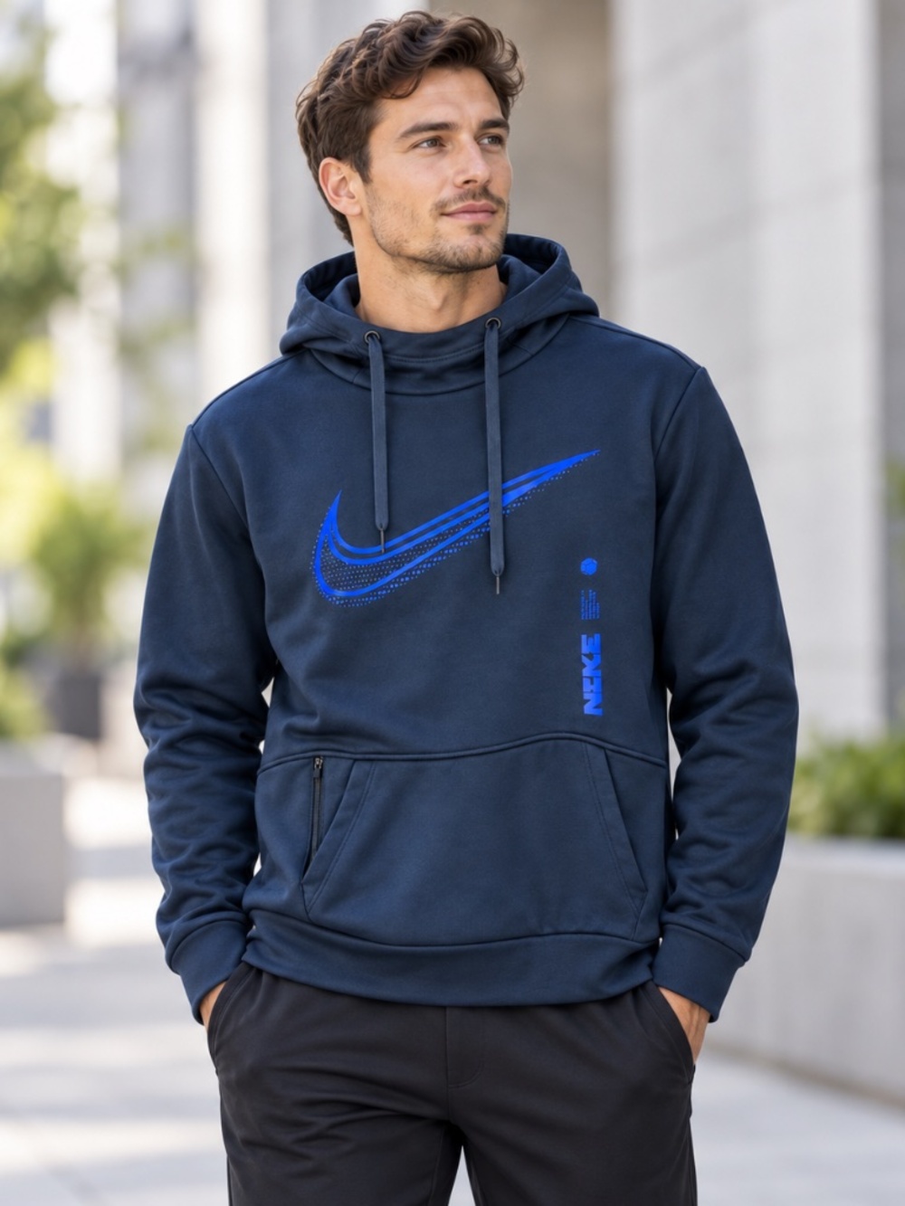 Nike Therma-FIT Hoodie Mens Large Obsidian Navy Swoosh Pullover DD1764-451
